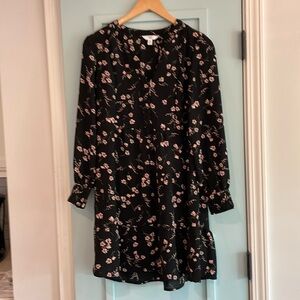 Black and pink floral long sleeve dress. Time and tru. Size XS 0-2. Tiered layer